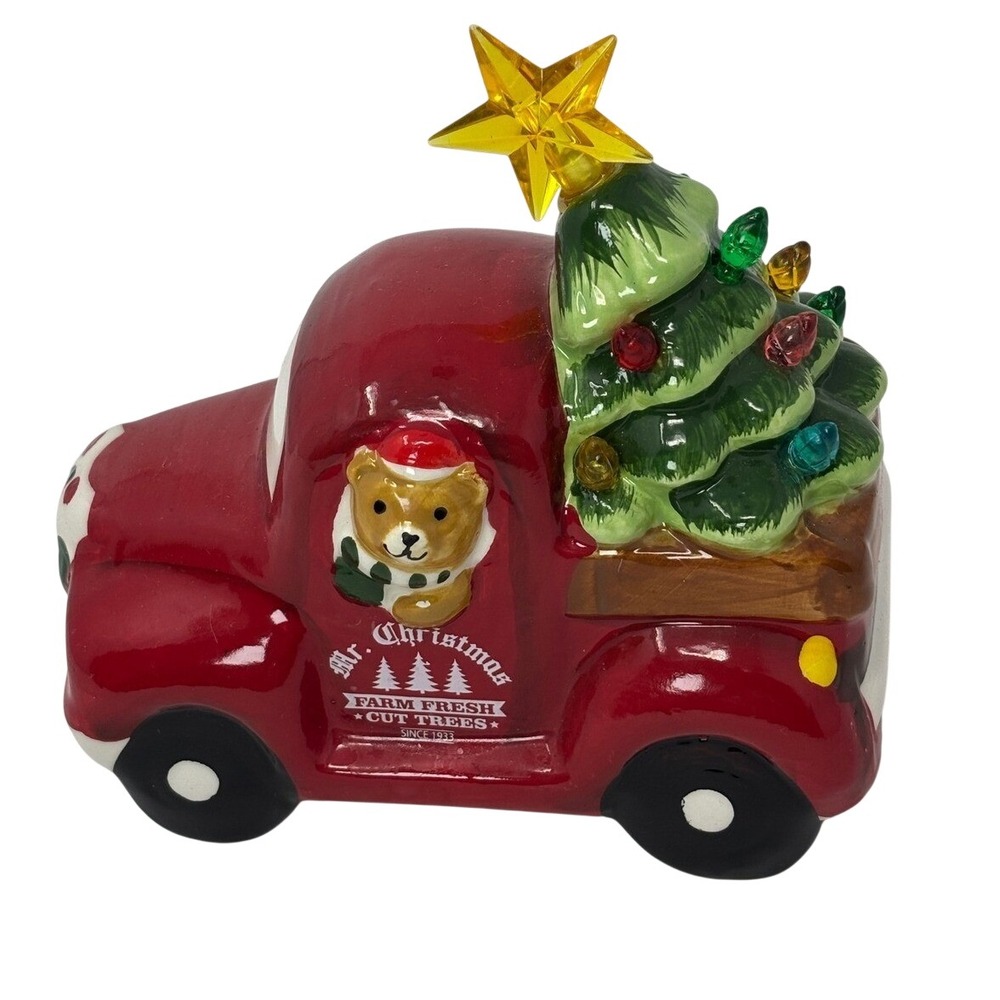 Mr.โ Christmas wistful Ceramic Red Truck Farm Fresh Cut Trees Lighted Star Bear